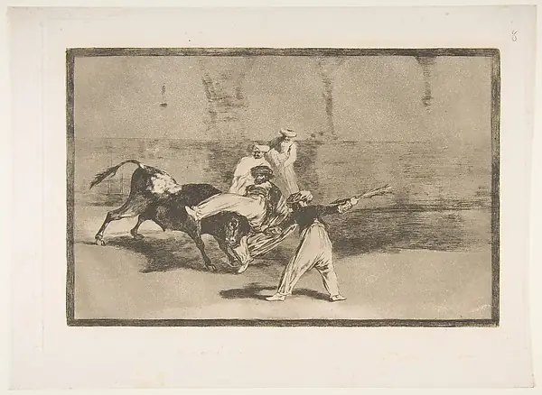 A Moor Caught by the Bull in the ring, plate 8 from "La Tauromaquia" by Goya (Francisco de Goya y Lucientes)