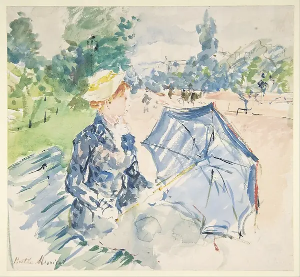 A Woman Seated at a Bench on the Avenue du Bois by Berthe Morisot