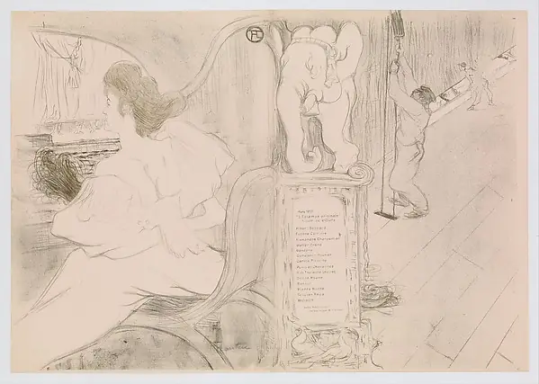 At the Curtain (Au Rideau), from "L'Estampe Originale" by Henri de Toulouse-Lautrec