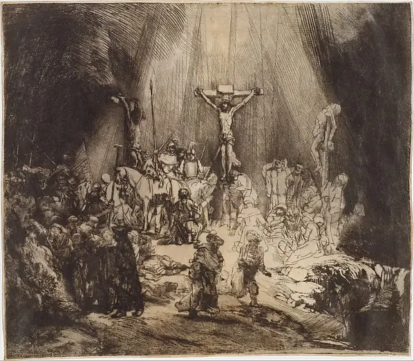Christ Crucified between the Two Thieves: The Three Crosses by Rembrandt (Rembrandt van Rijn)