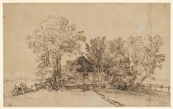 Cottage among Trees by Rembrandt (Rembrandt van Rijn)
