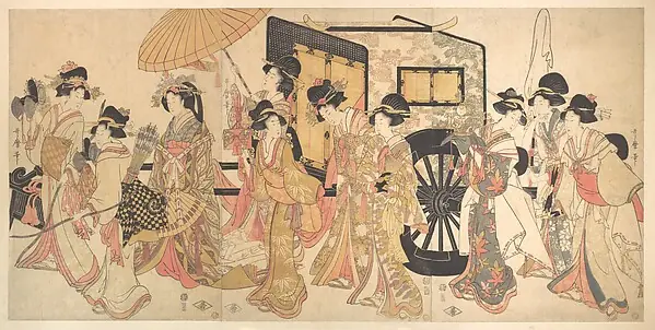 Courtesans Imitating a Court Procession by Kitagawa Utamaro