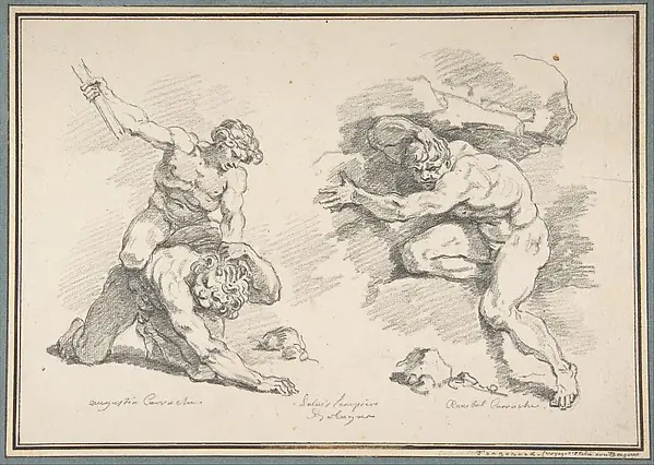 Hercules and Cacus, after Annibale Carracci, and the Destruction of Enceladus, after Agostino Carracci by Jean Honoré Fragonard