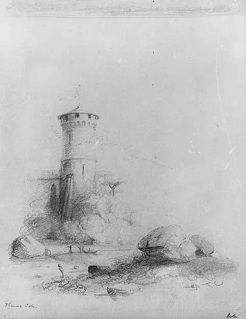 Landscape with Tower (from McGuire Scrapbook) by Thomas Cole
