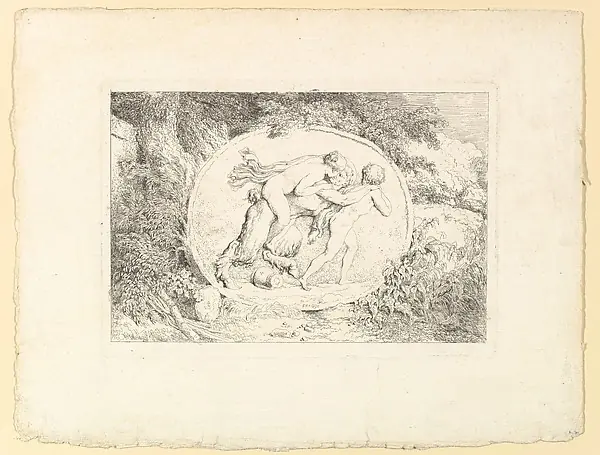 Nymph Astride a Satyr by Jean Honoré Fragonard