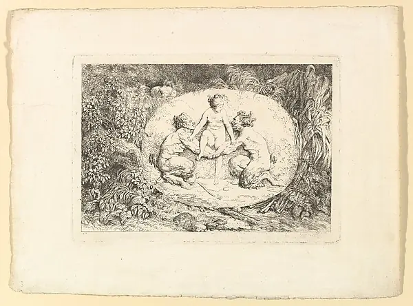 Nymph Supported by Two Satyrs by Jean Honoré Fragonard