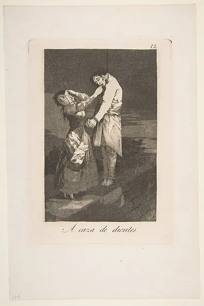 Out hunting for teeth (A caza des dientes), plate 12 from "Los Caprichos" by Goya (Francisco de Goya y Lucientes)