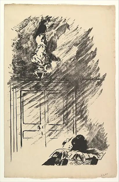 Perched upon a Bust of Pallas, from "The Raven" by Edgar Allan Poe by Edouard Manet