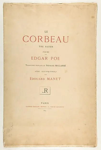 Portfolio cover and text for "The Raven" by Edgar Allan Poe by Edouard Manet