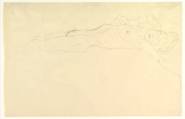 Reclining Nude with Outstretched Left Arm by Gustav Klimt