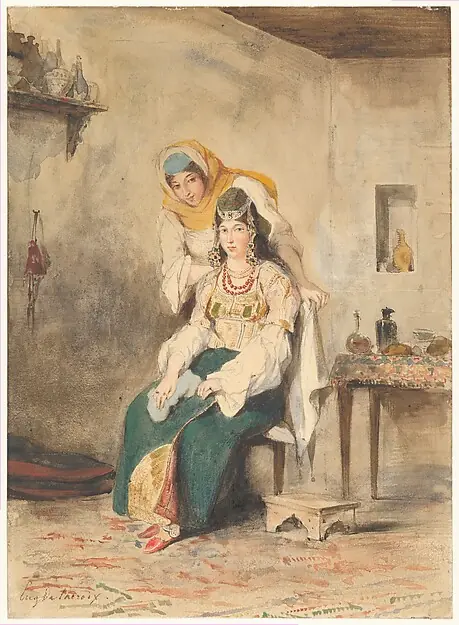 Saada, the Wife of Abraham Ben-Chimol, and Préciada, One of Their Daughters by Eugène Delacroix