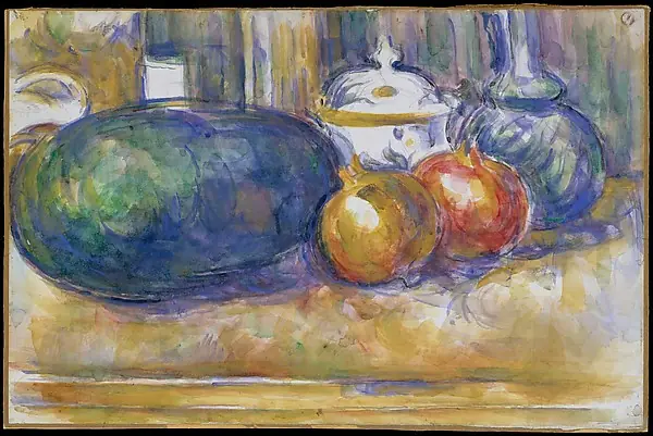 Still-Life with a Watermelon and Pomegranates by Paul Cézanne