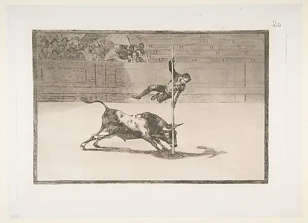 The agility and audacity of Juanito Apiñani in [the ring] at Madrid, plate 20 from "La Tauromaquia" by Goya (Francisco de Goya y Lucientes)