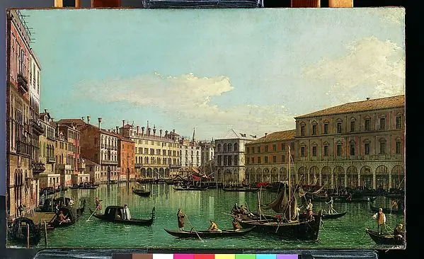 The Grand Canal, Venice, Looking South toward the Rialto Bridge by Canaletto (Giovanni Antonio Canal)