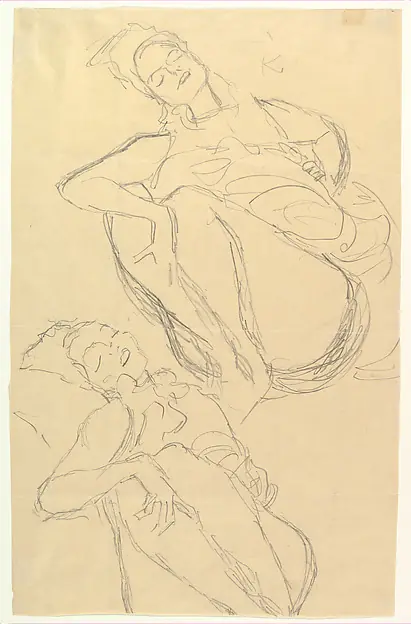 Two Studies for a Crouching Woman by Gustav Klimt