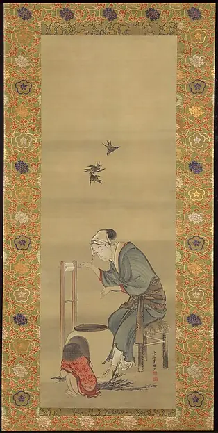 Woman Spinning Silk by Katsushika Hokusai