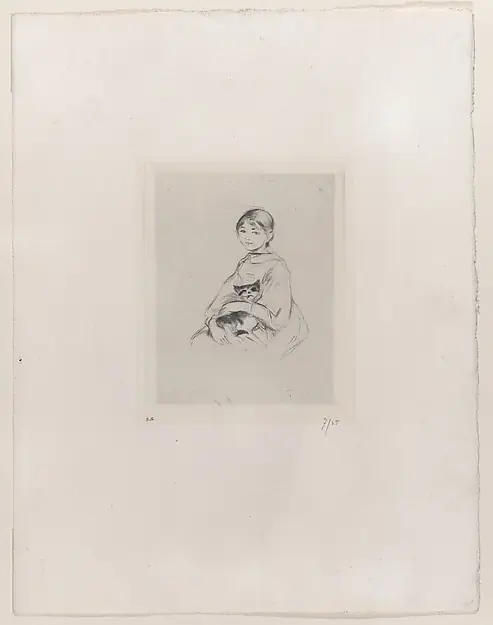 Young Girl with a Cat, after a portrait of Julie Manet by Renoir by Berthe Morisot